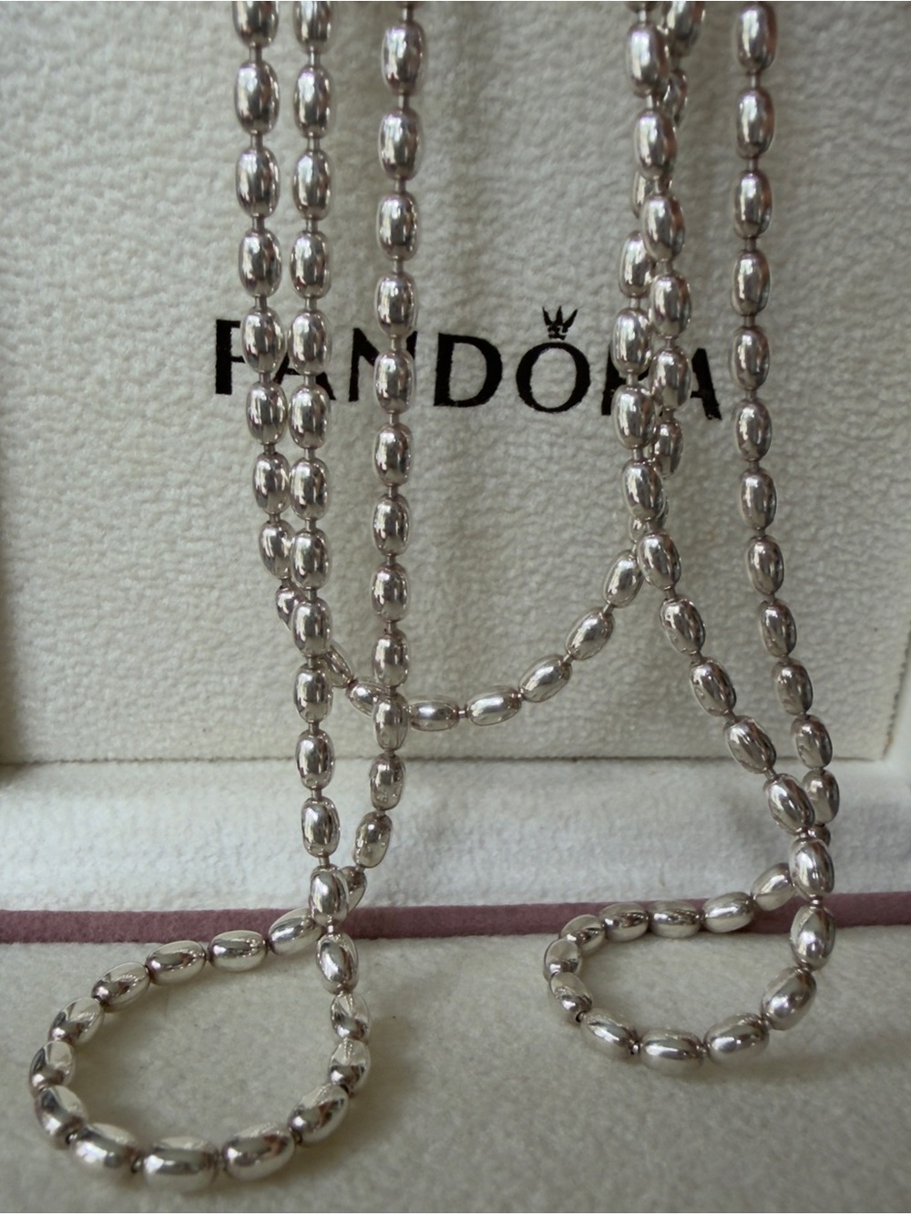 Genuine Pandora Rice Ball Beaded Chain Necklace   S925 ALE 80cm - Picture 4 of 6